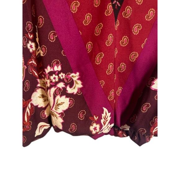 WHBM Bohemian V-Neck Floral Wide Sleeves Blouse Top Red Multi-Color Boho Women M - Picture 4 of 9